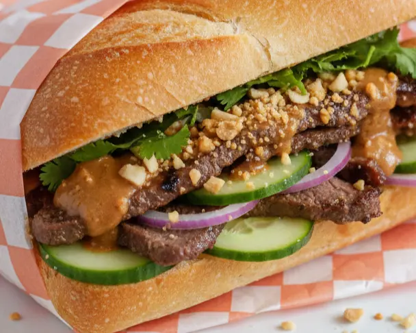 Mixed satay beef and chicken sub Calgary - best Vietnamese submarine sandwich on 17th Avenue